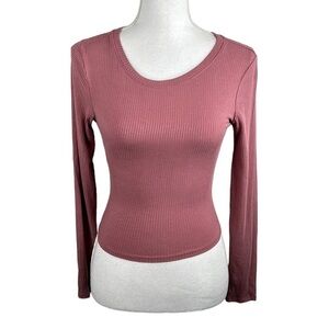 Bozzolo Mauve Ribbed Cropped Long Sleeve Crewneck Top Size Small